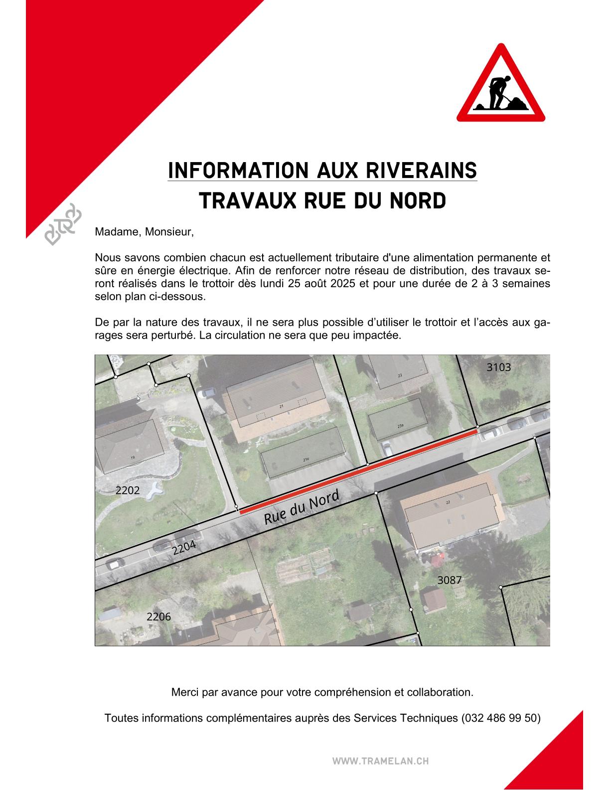 Information riverains Rue du Nord 1